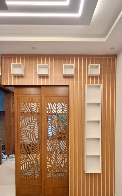 CNC jali sliding door with wall panelling